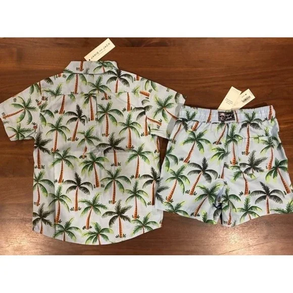 NWT- Light Blue Palm Tree Shirt and Swim Trunks by Janie and Jack - Picture 2 of 7